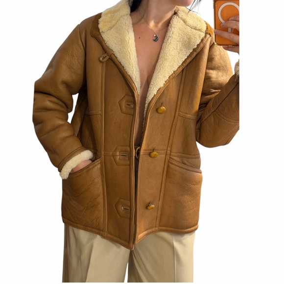 100% Genuine Lambskin Shearling Vintage Bomber Jacket - Picture 3 of 9